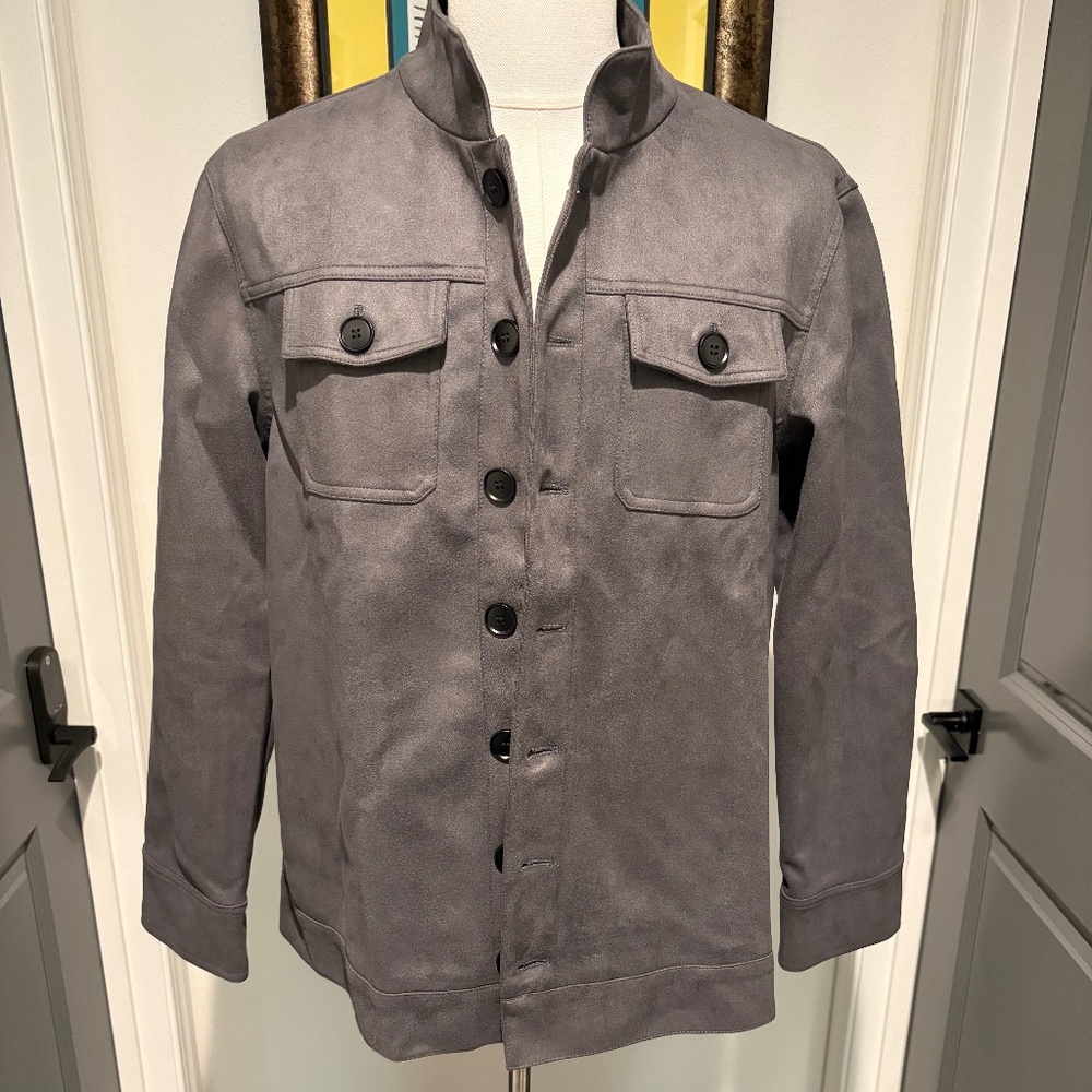 Mens Trucker Jacket in Super Soft Suede Grey Size Large NWT